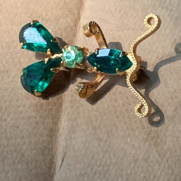 Vintage Estate Green Rhinestone Flower and Insect Brooches - Picture 7 of 7